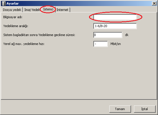 Ayarlar, İstemci sekmesi